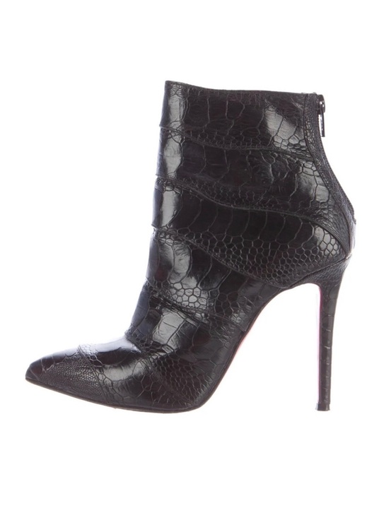 Christian Louboutin Shoes - Christian Louboutin Zermadame 120 Black Ostrich Leather Pointed Toe Ankle Boots
